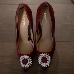 Maroon Rhinestone Embellished Pumps